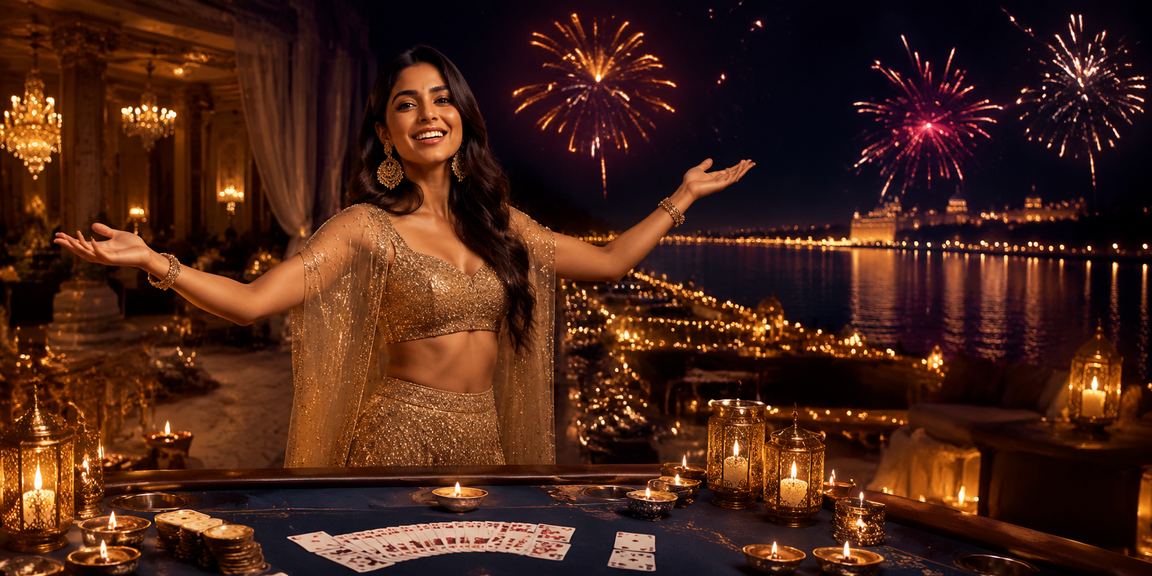 Players enjoying Rummy in Diwali festival atmosphere
