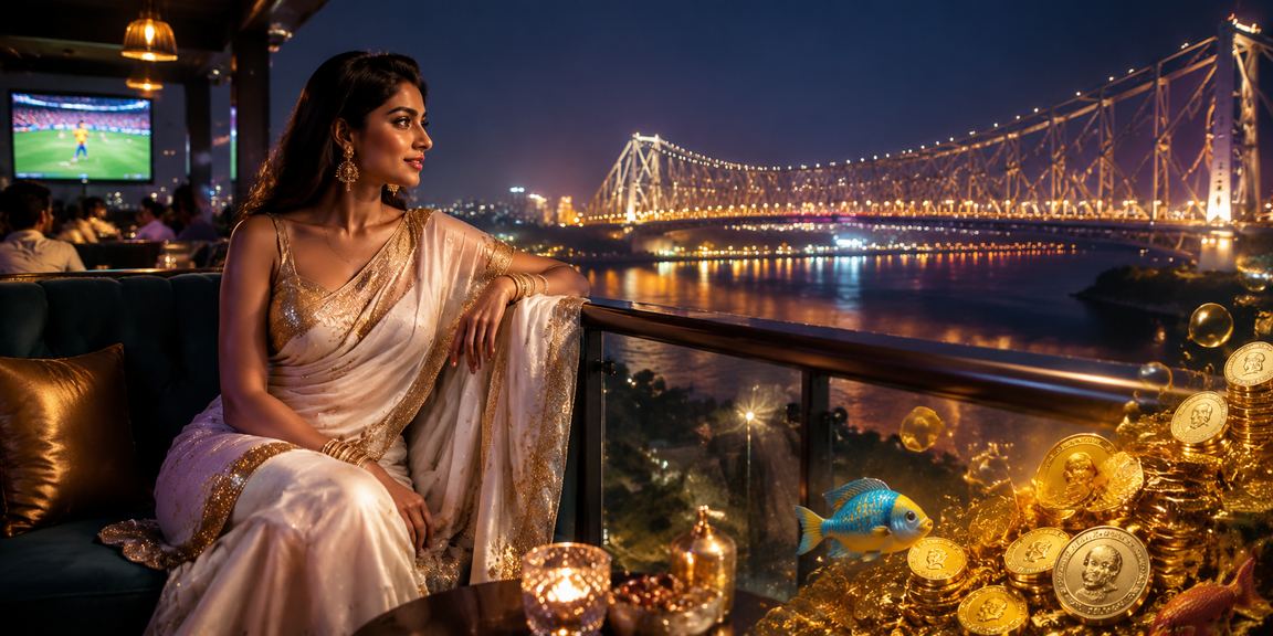 Kolkata cricket betting neon decor with traditional attire